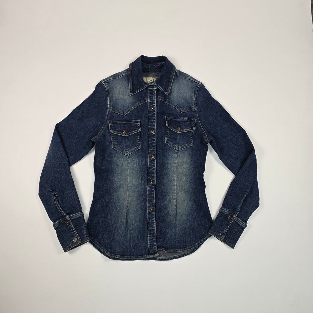 Bella Dahl Denim Western Shirt Medium Blue M Flaws Read Description
